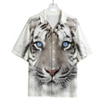 White Tiger Portrait Print Rayon Hawaiian Shirt