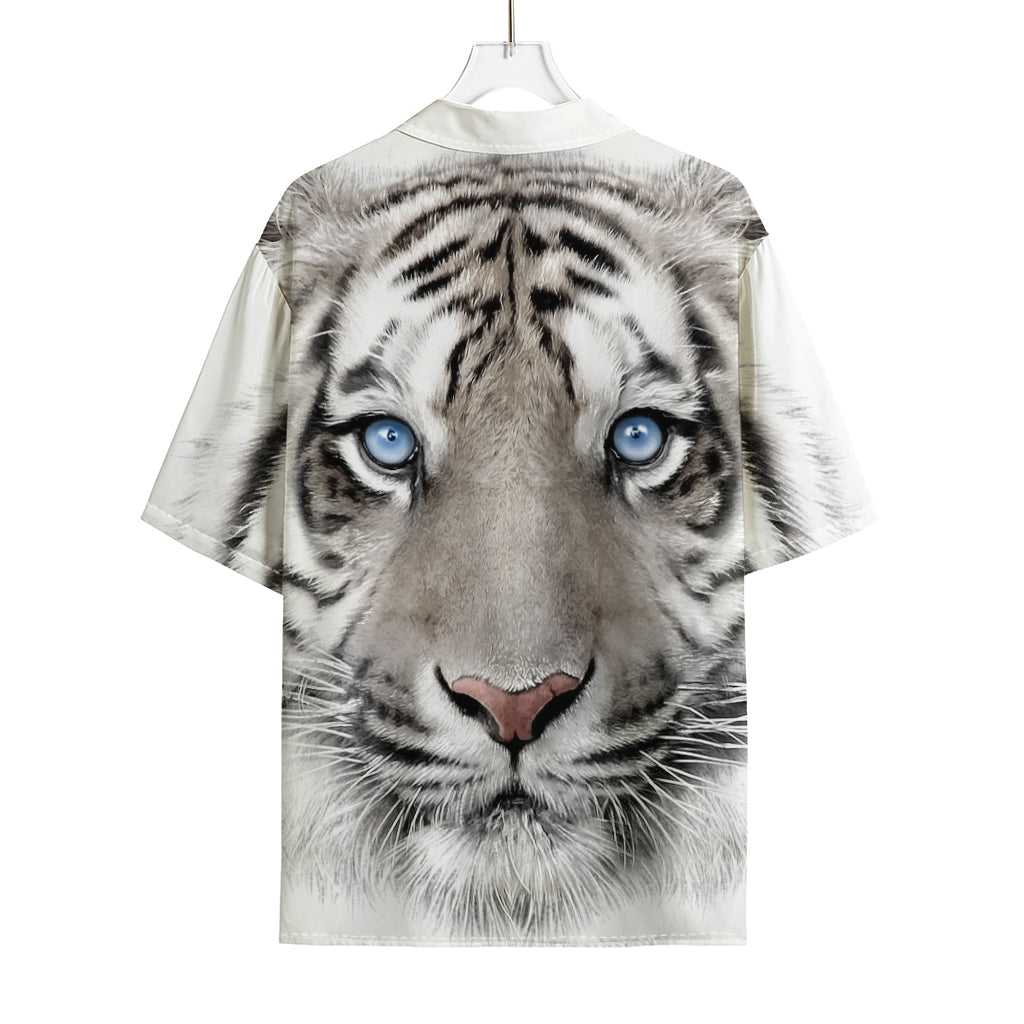 White Tiger Portrait Print Rayon Hawaiian Shirt