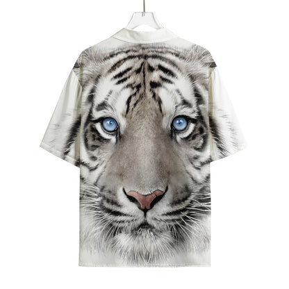 White Tiger Portrait Print Rayon Hawaiian Shirt