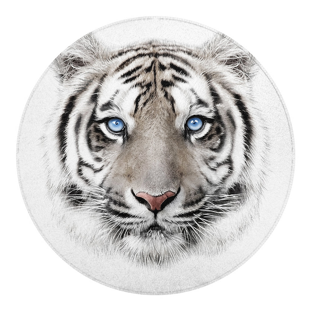 White Tiger Portrait Print Round Blanket