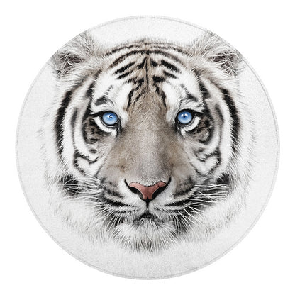 White Tiger Portrait Print Round Blanket