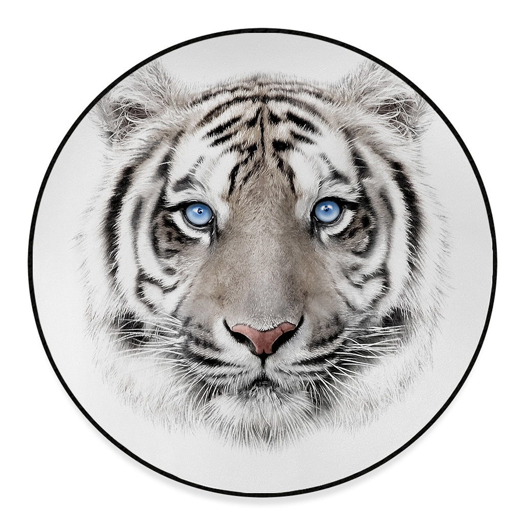 White Tiger Portrait Print Round Floor Mat