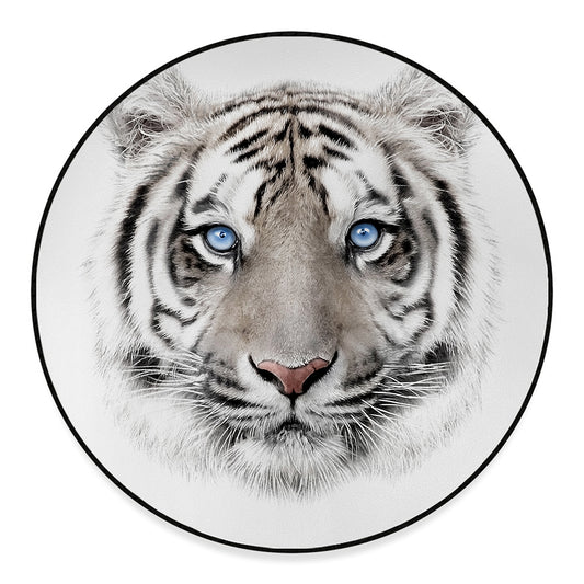 White Tiger Portrait Print Round Floor Mat
