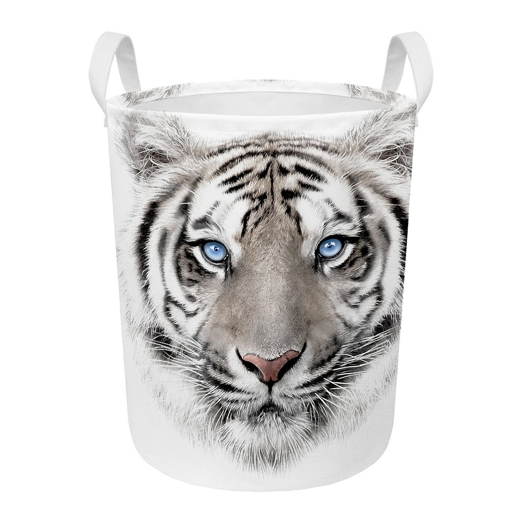 White Tiger Portrait Print Round Laundry Basket