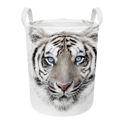 White Tiger Portrait Print Round Laundry Basket