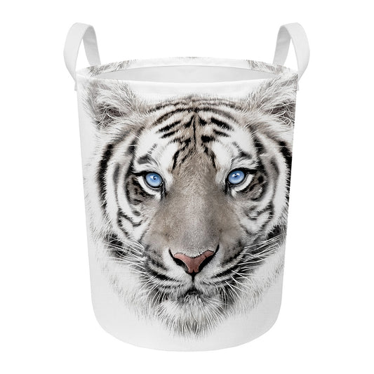 White Tiger Portrait Print Round Laundry Basket