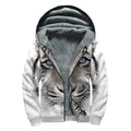 White Tiger Portrait Print Sherpa Lined Zip Up Hoodie