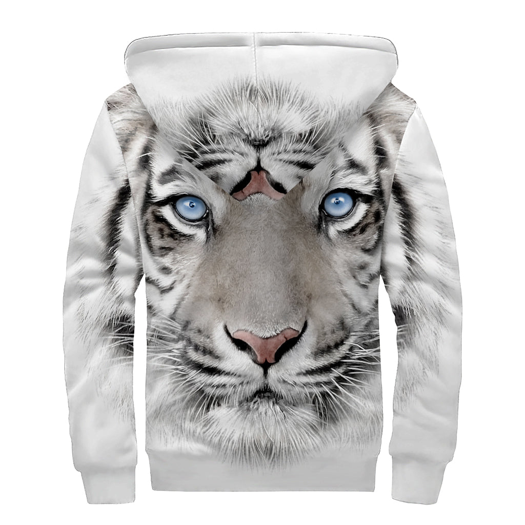 White Tiger Portrait Print Sherpa Lined Zip Up Hoodie