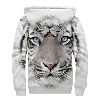 White Tiger Portrait Print Sherpa Lined Zip Up Hoodie