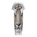 White Tiger Portrait Print Short Sleeve Long Nightdress