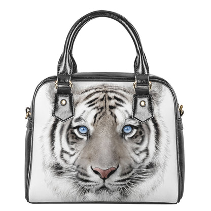 White Tiger Portrait Print Shoulder Handbag