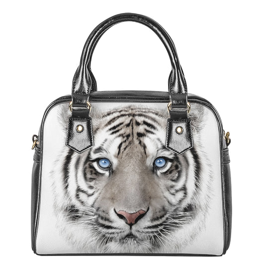 White Tiger Portrait Print Shoulder Handbag