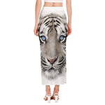 White Tiger Portrait Print Side Slit Maxi Skirt