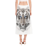 White Tiger Portrait Print Side Slit Midi Skirt