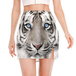 White Tiger Portrait Print Side Slit Mini Skirt