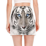 White Tiger Portrait Print Side Slit Mini Skirt