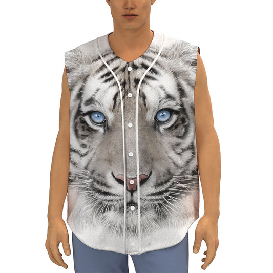 White Tiger Portrait Print Sleeveless Baseball Jersey