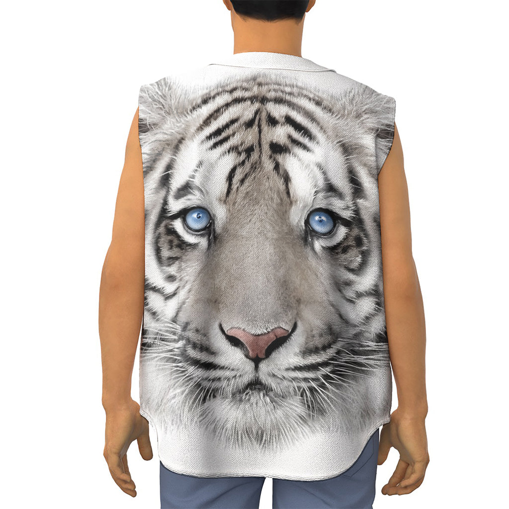 White Tiger Portrait Print Sleeveless Baseball Jersey