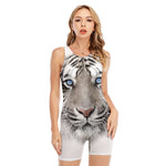 White Tiger Portrait Print Sleeveless One Piece Swimsuit