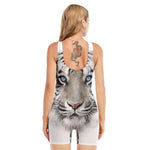 White Tiger Portrait Print Sleeveless One Piece Swimsuit