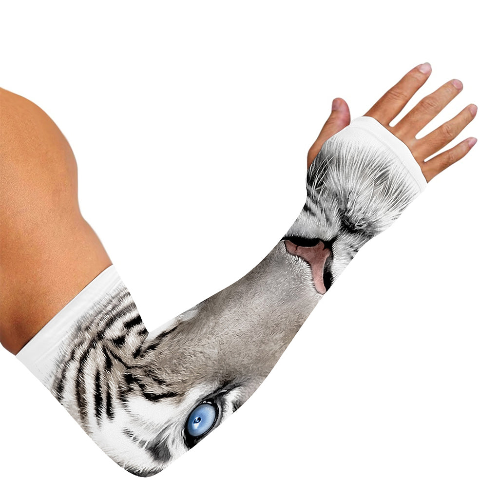 White Tiger Portrait Print Sun Protection Arm Sleeves
