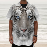 White Tiger Portrait Print Textured Short Sleeve Shirt