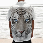 White Tiger Portrait Print Textured Short Sleeve Shirt