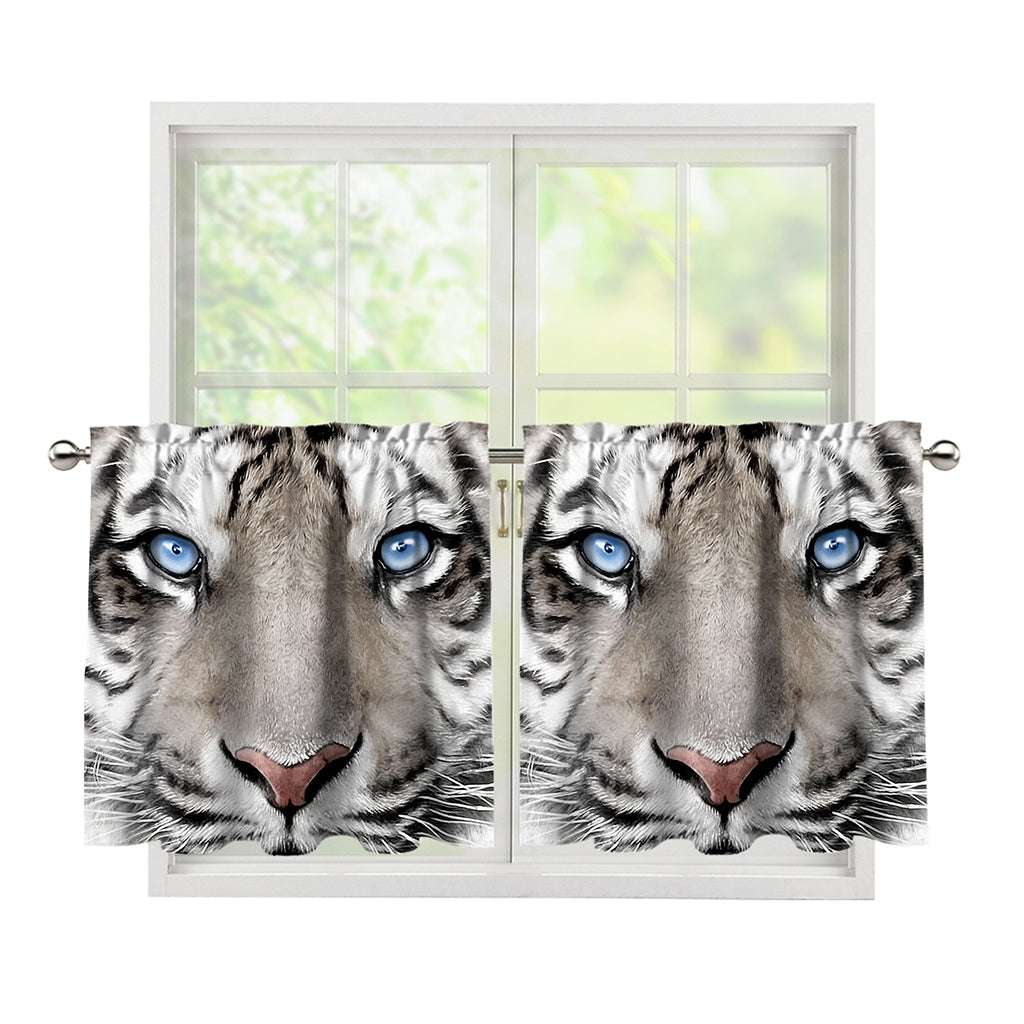 White Tiger Portrait Print Tier Curtains