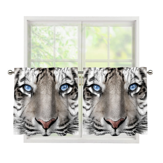 White Tiger Portrait Print Tier Curtains
