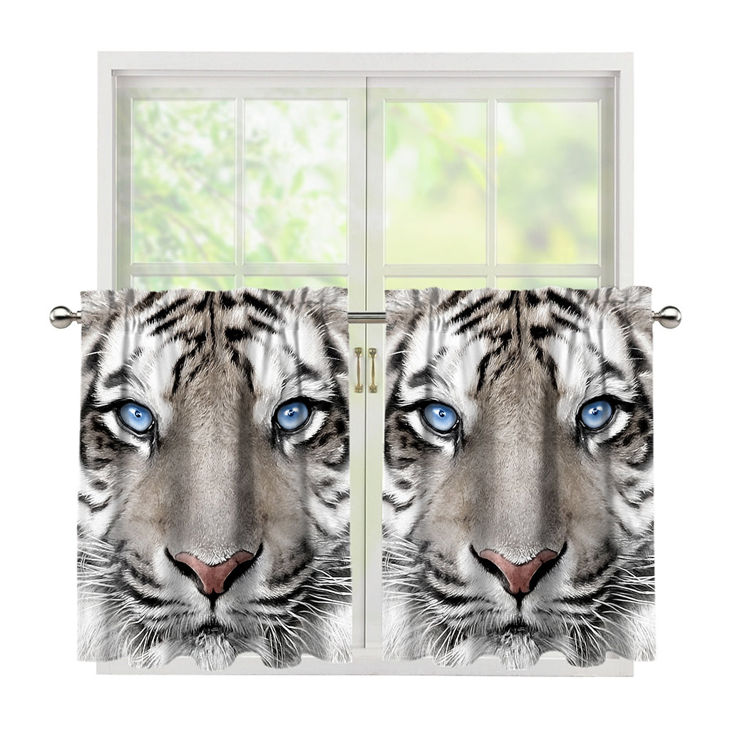 White Tiger Portrait Print Tier Curtains