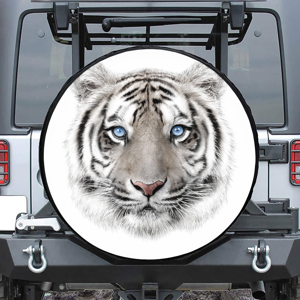 White Tiger Portrait Print Tire Cover