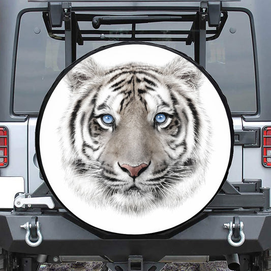 White Tiger Portrait Print Tire Cover