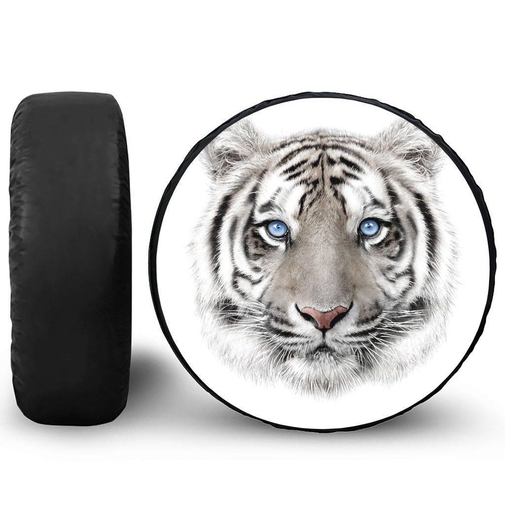 White Tiger Portrait Print Tire Cover