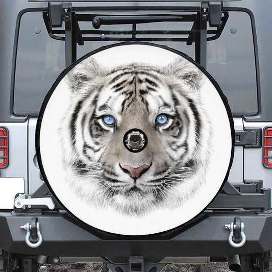 White Tiger Portrait Print Tire Cover With Camera Hole