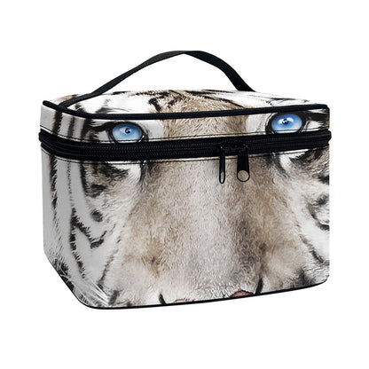 White Tiger Portrait Print Travel Makeup Bag