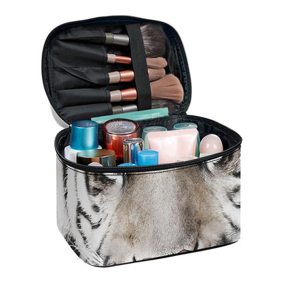 White Tiger Portrait Print Travel Makeup Bag