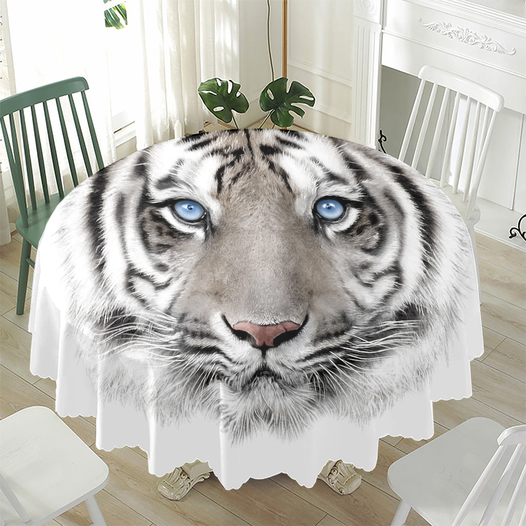 White Tiger Portrait Print Waterproof Round Tablecloth