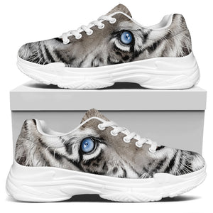 White Tiger Portrait Print White Chunky Shoes