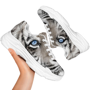 White Tiger Portrait Print White Chunky Shoes