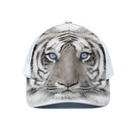 White Tiger Portrait Print White Mesh Trucker Cap