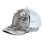 White Tiger Portrait Print White Mesh Trucker Cap