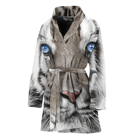 White Tiger Portrait Print Women's Bathrobe