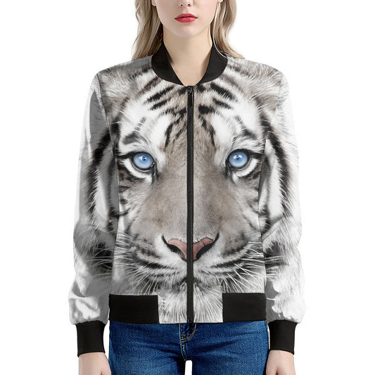 White Tiger Portrait Print Women's Bomber Jacket