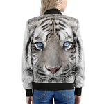 White Tiger Portrait Print Women's Bomber Jacket