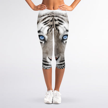 White Tiger Portrait Print Women's Capri Leggings