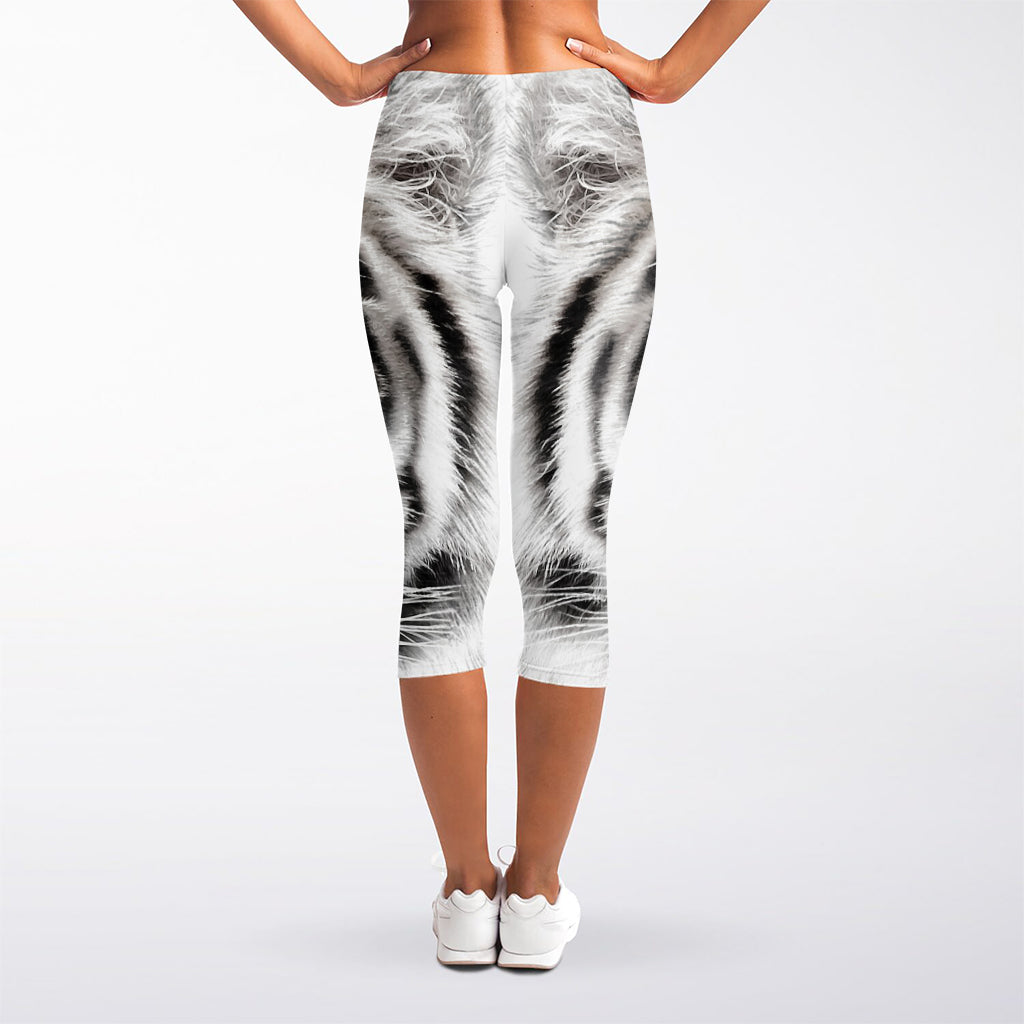 White Tiger Portrait Print Women's Capri Leggings