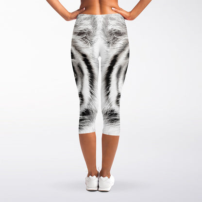 White Tiger Portrait Print Women's Capri Leggings