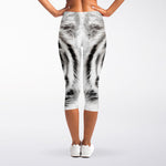 White Tiger Portrait Print Women's Capri Leggings