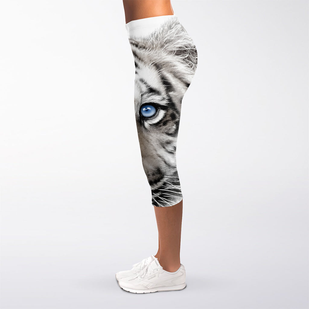 White Tiger Portrait Print Women's Capri Leggings