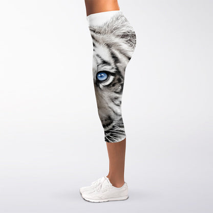 White Tiger Portrait Print Women's Capri Leggings